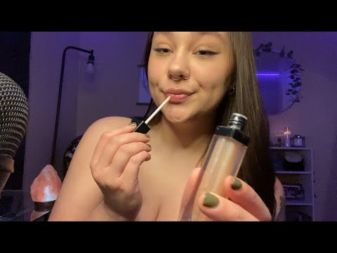 ASMR doing my makeup (whispers, tapping, tongue clicking)