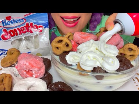 ASMR HOSTESS DONETTES LIMITED EDITION STRAWBERRY, DOUBLE CHOCOLATE, POWDERED DONUTS 먹방 |CURIE.ASMR