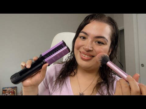 ASMR| Straightening & putting your hair up in a ponytail- personal attention & brushing sounds 💤