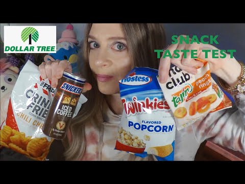 ASMR Dollar Tree Taste Test | Snickers Iced Coffee, Twinkies Popcorn, Tajin Peach Rings, TGI Fridays