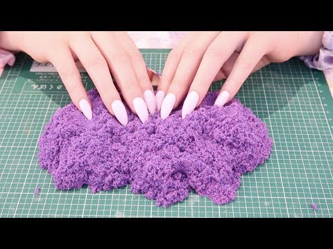 SQUISHING & CUTTING KINETIC SAND NO-TALKING ASMR || SOME CRINKLES & MIXING SAND W LONG ACRYLIC NAILS