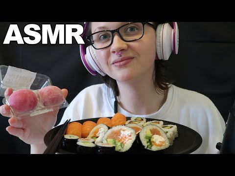ASMR Sushi & Raspberry Cheesecake Mochi [Eating Sounds- No Talking]