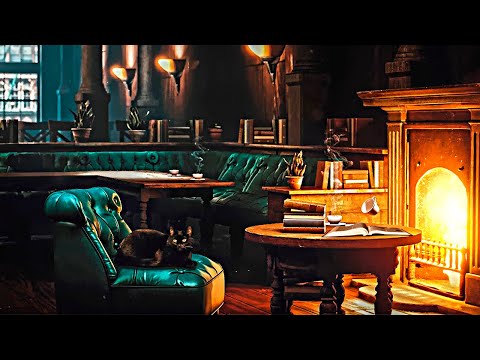 Coffee Shop ASMR Ambience ☕ With Fireplace and a bit of Magic ✨ Soft background chatter