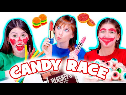 ASMR Candy Race With Make Up For Loser | Eating Sounds