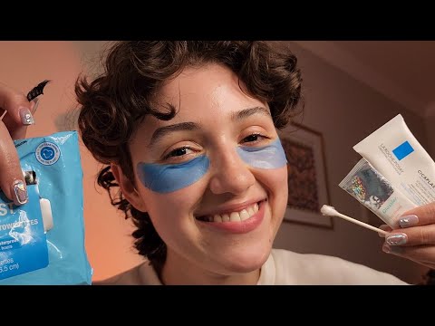 ASMR No Talking 😴 Friend Does Your Nighttime Skincare Routine (layered sounds, personal attention)