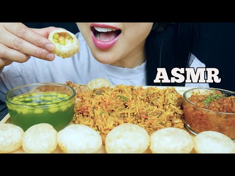 ASMR INDIAN FOOD LAMB BIRYANI + GOLGAPPA + KEEMA CURRY + SWEETS (EATING SOUND) NO TALKING | SAS-ASMR