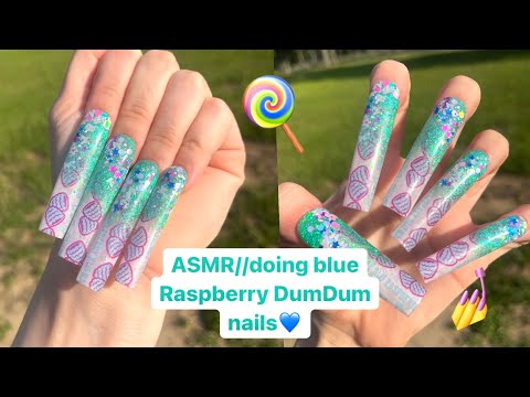 ASMR// doing Blue Raspberry DumDum nails and talking about mental health 💙💅🍭