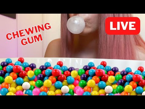 🔴LIVE ASMR Gum Chewing Sounds (no talking) | How many gumballs can i chew?