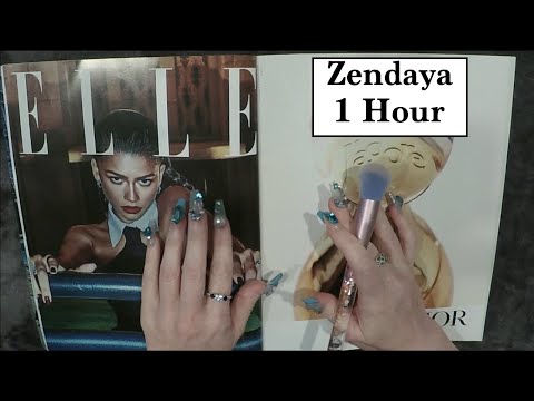 1 Hour ASMR Gum Chewing Magazine Flip Through | Zendaya | Whispered Extended Tapping at End