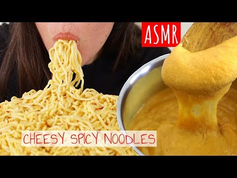 ASMR Eating Sounds: Cheesy Garlicky Spicy Noodles ~ Vegan (No Talking)