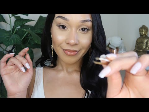 ASMR DOING YOUR EYEBROWS AND FACIAL TREATMENT| PLUCKING, TRIMMING & FACE MASKS