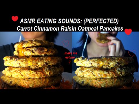 ASMR EATING SOUNDS : PERFECTED Carrot Cinnamon Oatmeal Raisin Pancakes (Gluten Free)