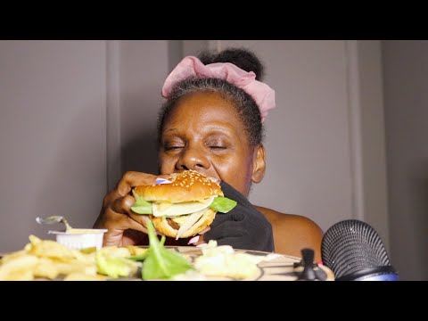 CHAR GRILL VEGETARIAN CHEESE BURGER ASMR EATING SOUNDS