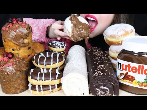ASMR DONUTS, ROLLS, PANETTONE & BIG NUTELLA JAR (EATING SOUNDS) No Talking 먹방 | FOODMAS 10