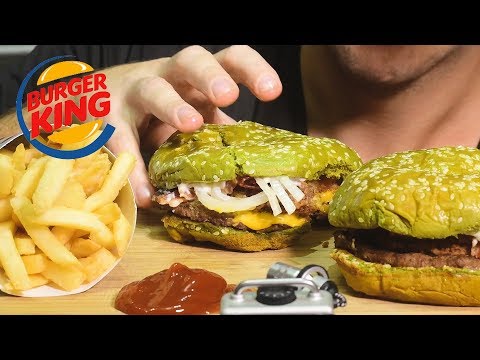 ASMR Burger King GREEN NIGHTMARE BURGER *Fried Chicken Bacon Cheese Burger*  | Nomnomsammieboy