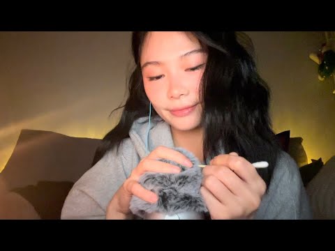 ASMR Ear Cleaning👂Q-tip scratching on mic, head massages💆🏻‍♀️💤