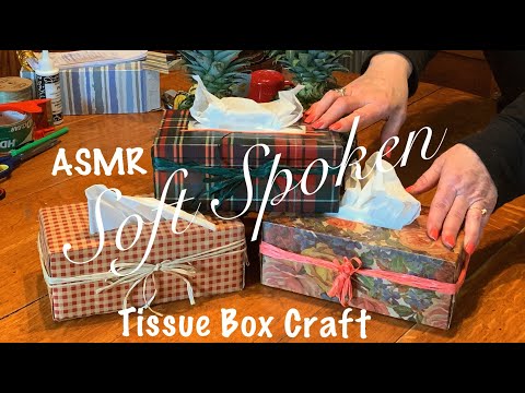 ASMR Tissue box craft (Soft Spoken) Wrapping paper sounds/Cutting/Taping