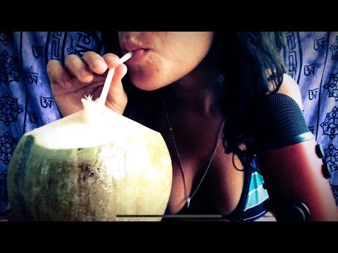 Asmr rice cakes with hummus and avocado drinking coconut water