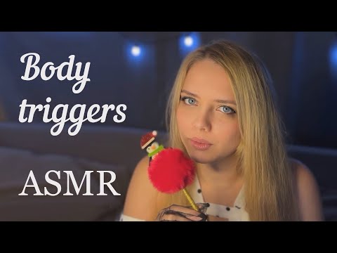 ASMR Body Triggers - Collarbone Tapping, Scratching And Massage in Gloves. Hair Brushing.