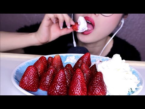 ASMR ~  Juicy Strawberry & Whipped Cream Eating Mukbang