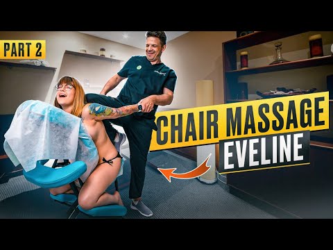 HARD MASSAGE OF BACK AND NECK ON MASSAGE CHAIR FOR ENERGETIC GIRL EVELINE