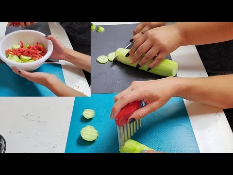 ASMR - making a yummy snack for you🥒🔪🥄 tapping, slicing, and mixing sounds. no talking.