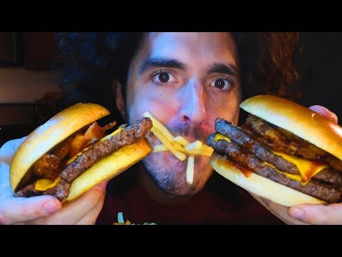 McDonald's NEW BACON BBQ BURGER + FRIES *ASMR MUKBANG * | Nomnomsammieboy