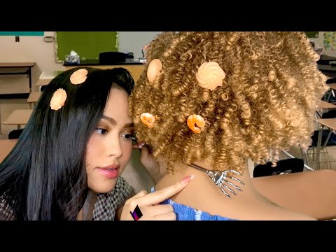 ASMR WEIRD Girl Plays With Your Hair (Scalp Massage, Back Scratch & Tracing, Curly) In Class RP| gum