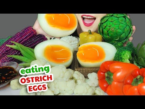 ASMR COOKING BOILED OSTRICH EGGS WITH ATISO,OKRA,BELL PEPPER ,PURPLE CORN,CAULIFLOWER | LINH-ASMR 먹방