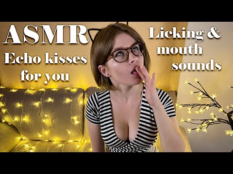 ASMR echo kisses from ear to ear 💋 Wet ear licking & mouth sounds for sleep, stress relief 👅✨