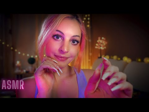ASMR LONG NAILS FACE SCRATCHING-TOUCHING WITH INAUDIBLE EAR TO EAR (clicky) (breathy) (relaxing) ✨✨