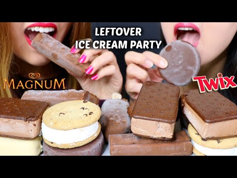 ASMR LEFTOVER ICE CREAM PARTY (Magnum + Twix) 아이스크림 리얼사운드 먹방 アイスクリーム 冰淇淋 Kem cây | Kim&Liz ASMR