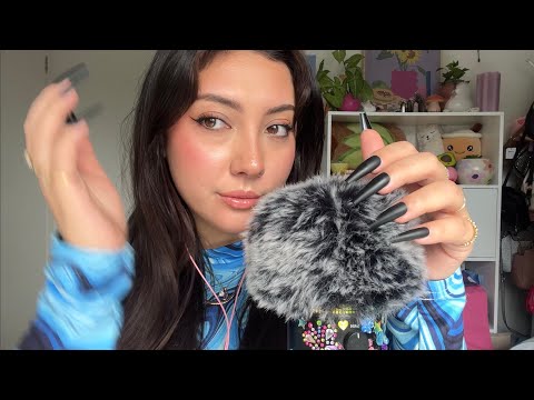 ASMR fluffy mic scratching + clicky ramble 💚 | Whispered
