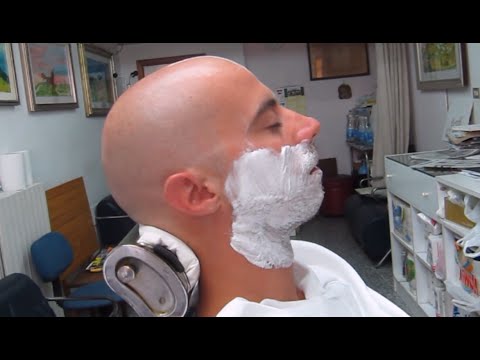 Old style Italian barber face shave with straith razor - ASMR video