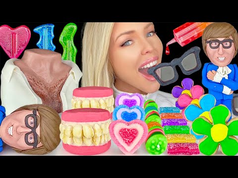 ASMR NEON FOOD MUKBANG, AUSTIN POWERS CHEST HAIR, EDIBLE FLOWERS, CREAM CHEESE FROSTING, JELLY 먹방