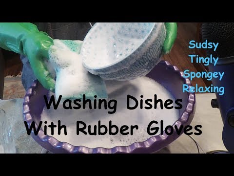 ASMR Rubber Gloves Washing Dishes.