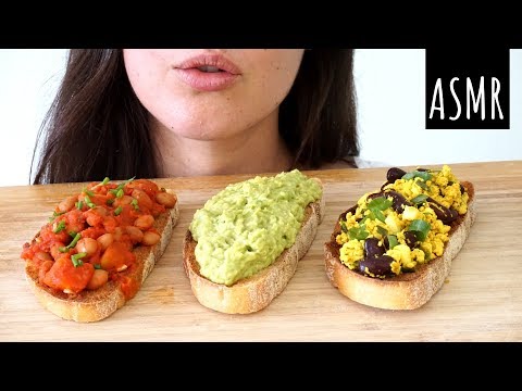 ASMR Eating Sounds: Toast With Three Toppings (Whispered)