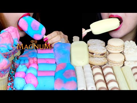 ASMR COTTON CANDY ICE CREAM, WHITE CHOCOLATE MAGNUM, MARSHMALLOW, PUDDING POP, NERDS ROPE, KINDER 먹방