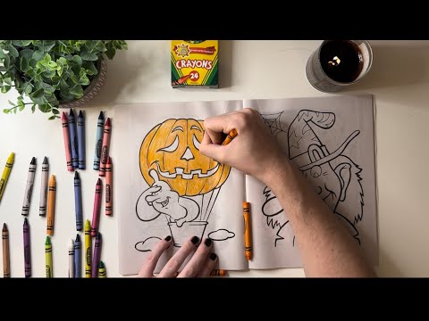 (1 HR) ASMR Halloween Coloring Book - Tracing, Coloring, Relaxing