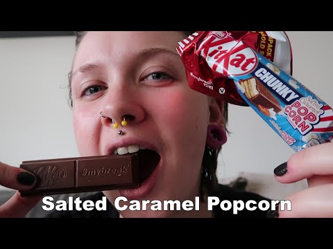 ASMR [Eating Sounds] Salted Caramel Popcorn KitKat