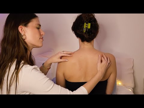 ASMR Real Person Back Treatment On My Friend 🫶😴 (oil massage, back scratch, scratcher tool, whisper)