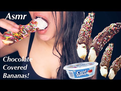 Asmr Chocolate Covered Bananas with Sprinkles and Whipped Cream Licking Fingers No Taking