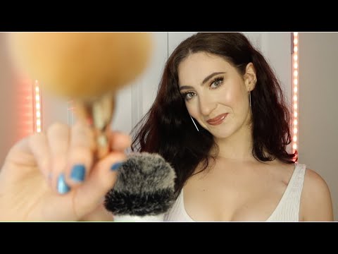 ASMR Kisses , Face Brushing and Fluffy Mic Brushing - Slow Personal Attention