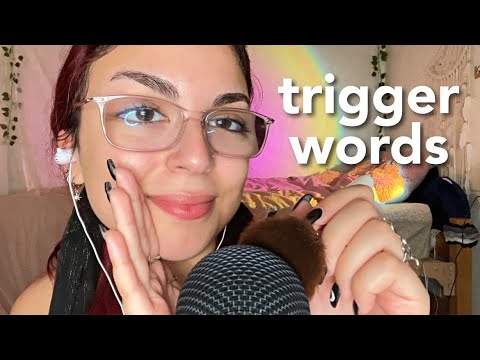 ASMR | unique trigger words with mic brushing (mouth sounds)