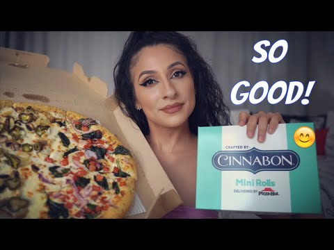 ASMR Veggie Pizza & Cinnabon Mukbang  | Whispering & Eating | Crunch Sounds |