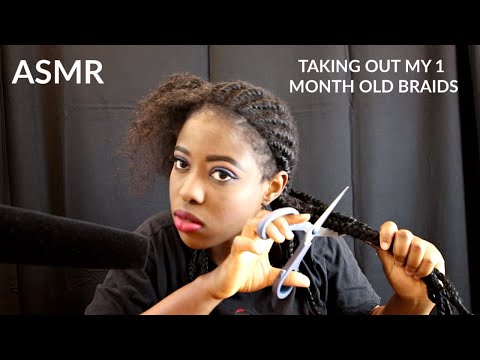 ASMR Chewing Gum and Taking Out My Braids (relax gum chewing sounds and scissors sound)
