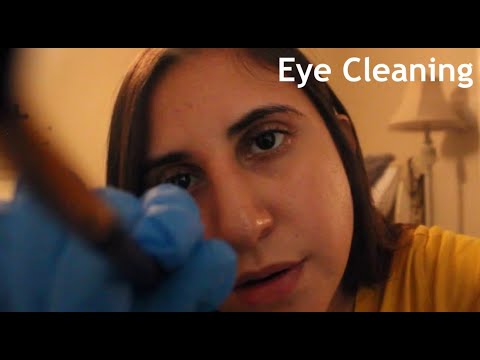 ASMR Eye Cleaning *Gum chewing, Gloves, Cotton, Sprays, Tape Sounds*