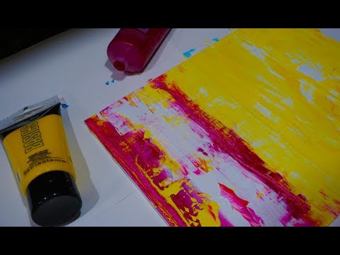 ASMR Oddly Satisfying Abstract Painting for Beginners No Talking Magenta and Lemon Yellow