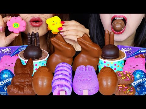 ASMR EASTER PARTY! MILKA OREO CREAM EGGS, LINDT CHOCOLATE BUNNY, GIANT MARSHMALLOW POP, ICE CREAM 먹방