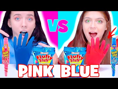 ASMR Pink VS Blue Candy Race Jelly Hands Mukbang